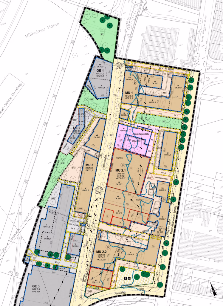 B-Plan-Zeichnung Lindgens-Areal in Köln-Mülheim