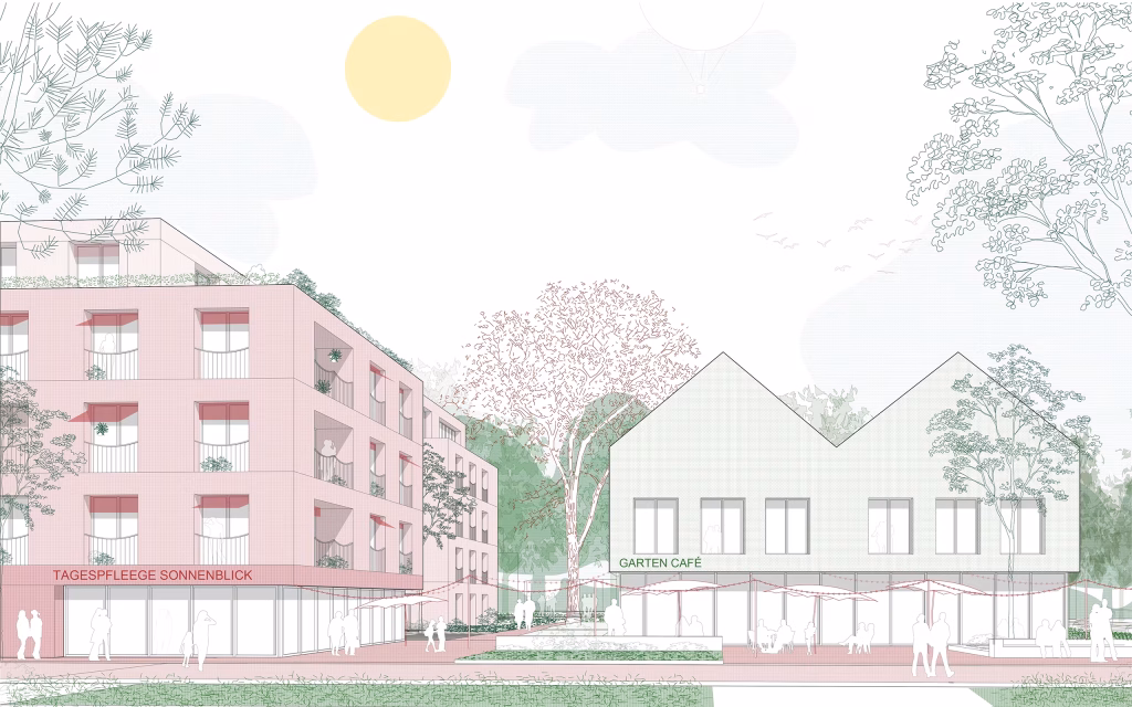 Neues Quartier Gartenstraße Bonn-Beuel: Fußgängerperspektive Quartiersplatz