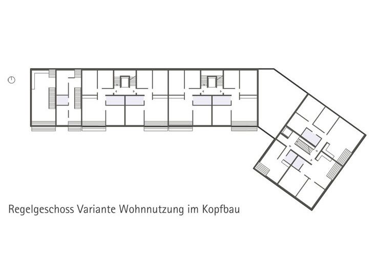 Städtebauliches Konzept Marktplatz Dortmund-Eving - Grundriss Regelgeschoss (Variante Wohnen im Kopfbau)