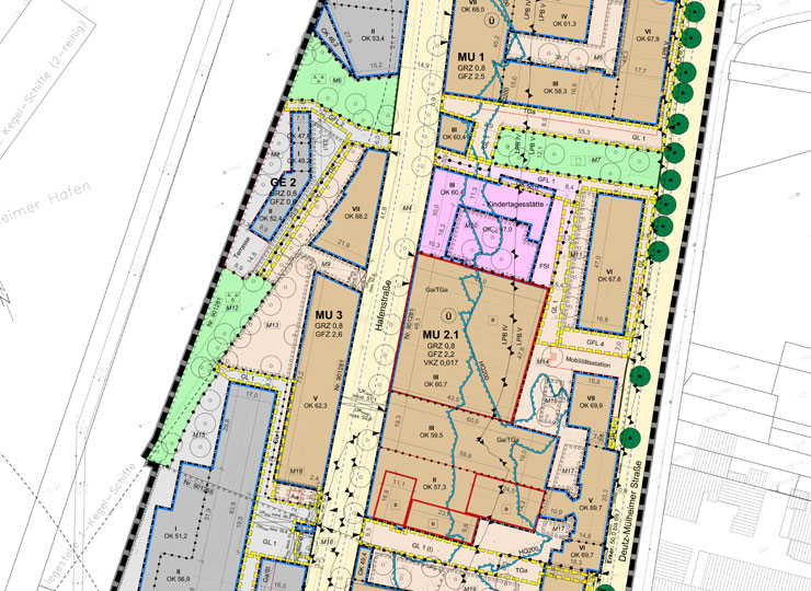 B-Plan-Zeichnung Lindgens-Areal in Köln-Mülheim (Offenlagestand)