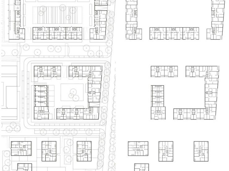 Städtebauliche-freiraumplanerischer Wettbewerb 'Magdeburg, Kleiner Stadtmarsch' - Grundrisse (EG/RG)