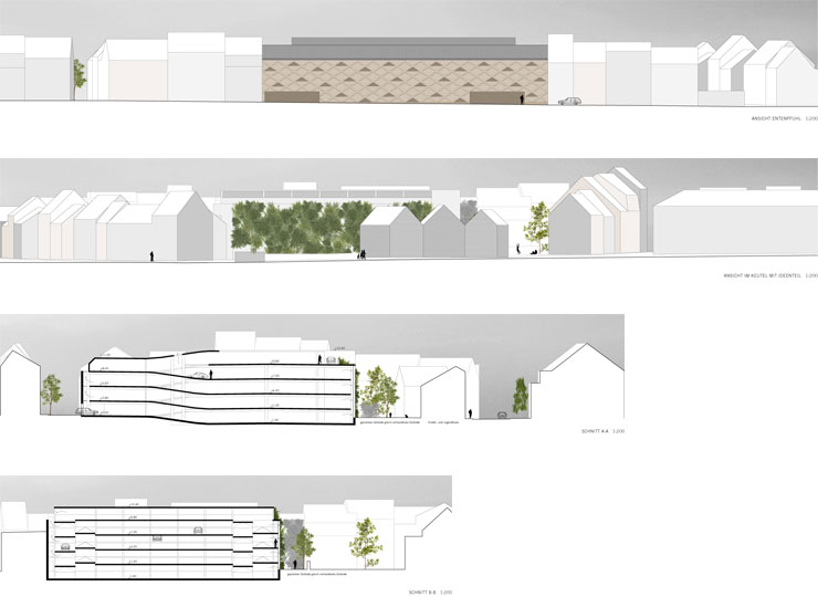 Wettbewerb Hochgarage Mayen - Ansichten und Schnitte